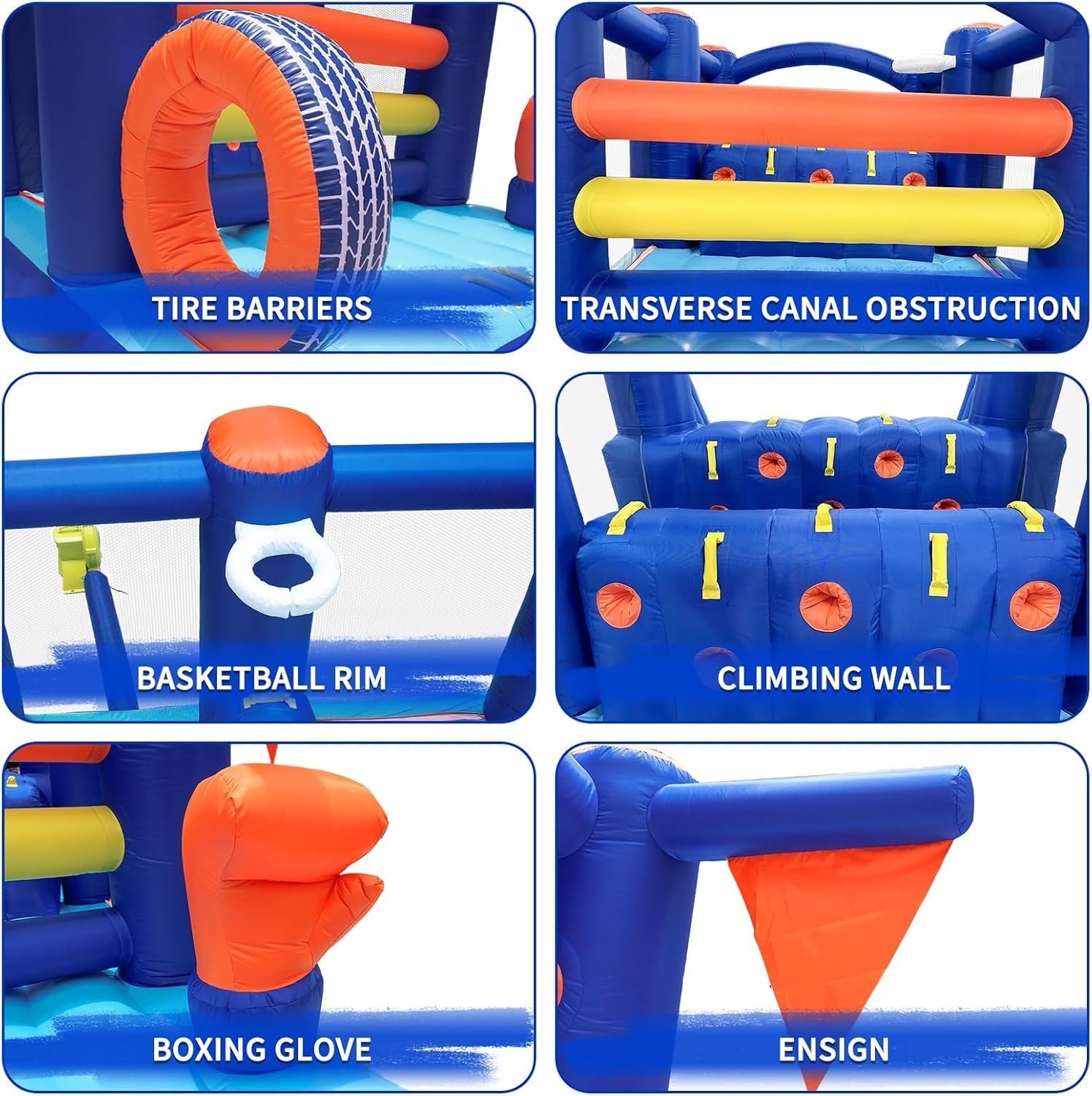 Inflatable Obstacle Course Bounce House for Big Kids 8-12, Slide,Climbing Walls,Jumping Area,Simple Boxing Theme for Backyard Party,18‘L x 7.5' W x 6.5'H
