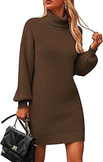 Zeagoo Knitted Dress Women's Elegant Turtleneck Jumper Dress Winter Dresses Long Sleeve Knitted Dress Short Winter Dresses Bodycon Mini Dress