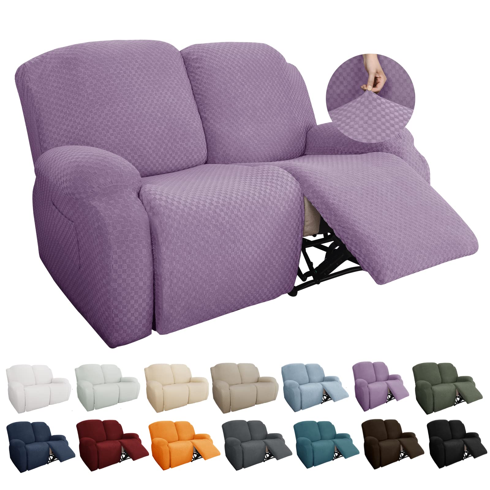 YEMYHOM 6 Pieces Stretch Loveseat Recliner Slipcover Jacquard Recliner Sofa Cover with Side Pocket Fitted Recliner Cover Couch Furniture Protector with Elastic Bottom (Loveseat Recliner, Light Purple)