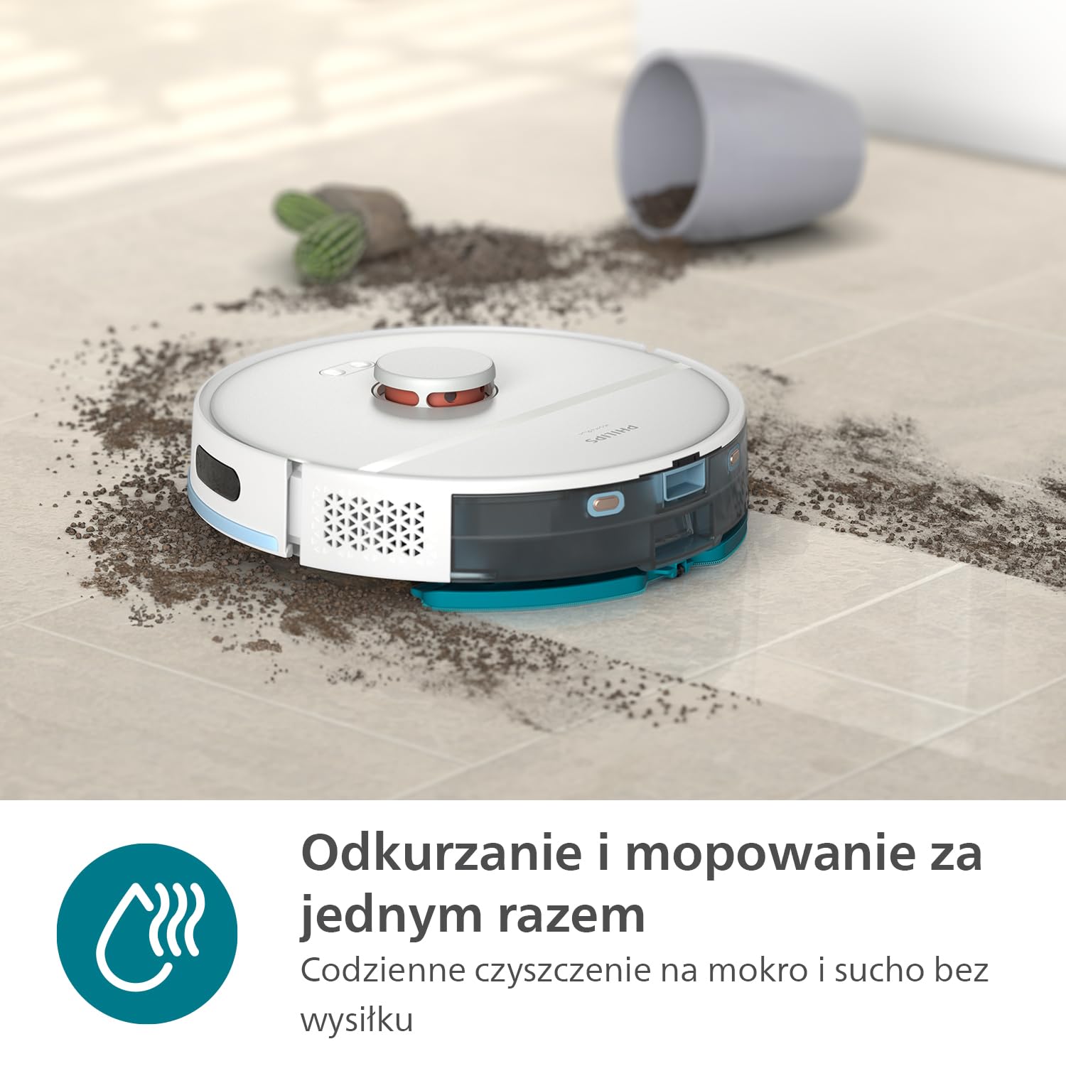 Philips HomeRun seria 2000: Robot Odkurzający i mop 2w1 o mocy ssania 2700 Pa i czasie pracy 130 min, z nawigacją laser., samo-opróżnianą stacją, z aplikacją, kolor ciemnoniebieski (XU2100/10)