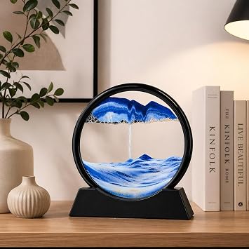 Kenly Hareketli 3D Kum Saati 30cm Büyük Boy Mavi Yuvarlak 12inch Cam Dekoratif Sanatsal Rahatlatıcı