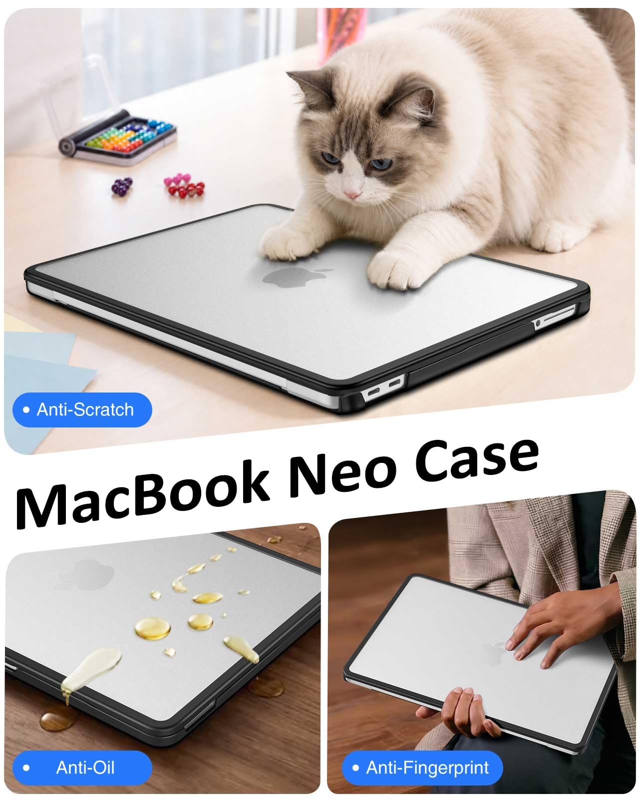 FINTIE Funda compatible con MacBook Neo 13 pulgadas A3404 (A18 Pro Chip, 2026) - Carcasa rígida mate antihuellas + borde protector de TPU transparente
