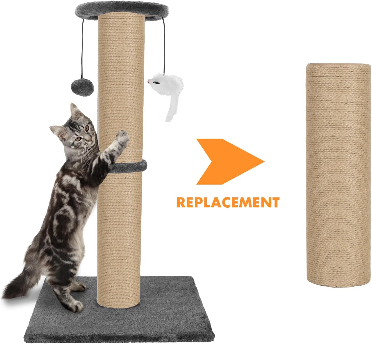 PowerKing Thick Natural Sisal Replacement Scratching Post,15.7" Length, 4.5" Thick, 2Pcs M8 Cat Scratch Post Refill Poles, Ideal for Refurbishment, Includes Screws, Natural