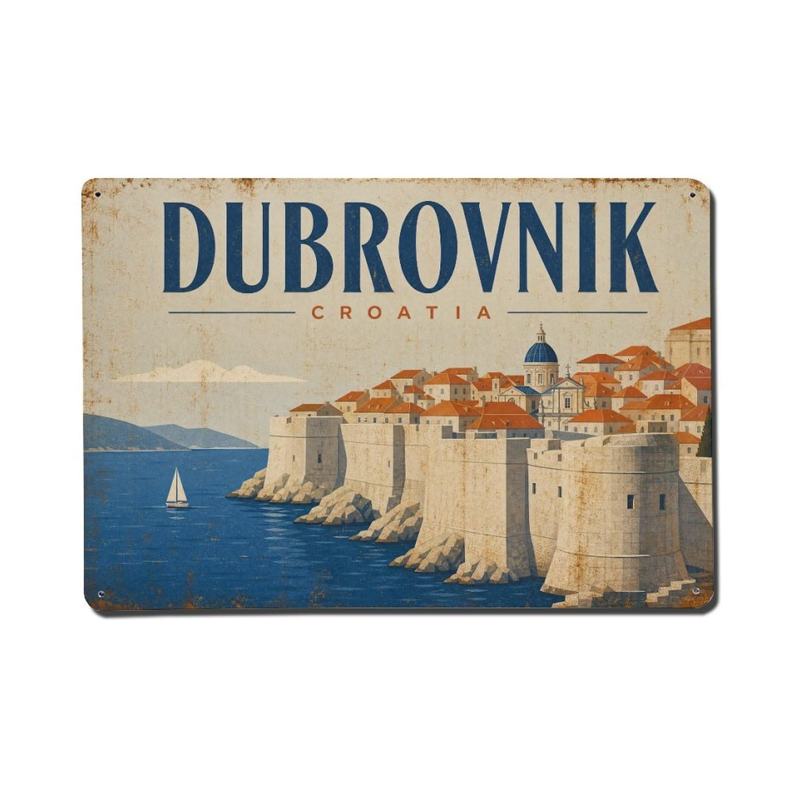 Vintage Travel Croatia Dubrovnik Metal Tin Sign