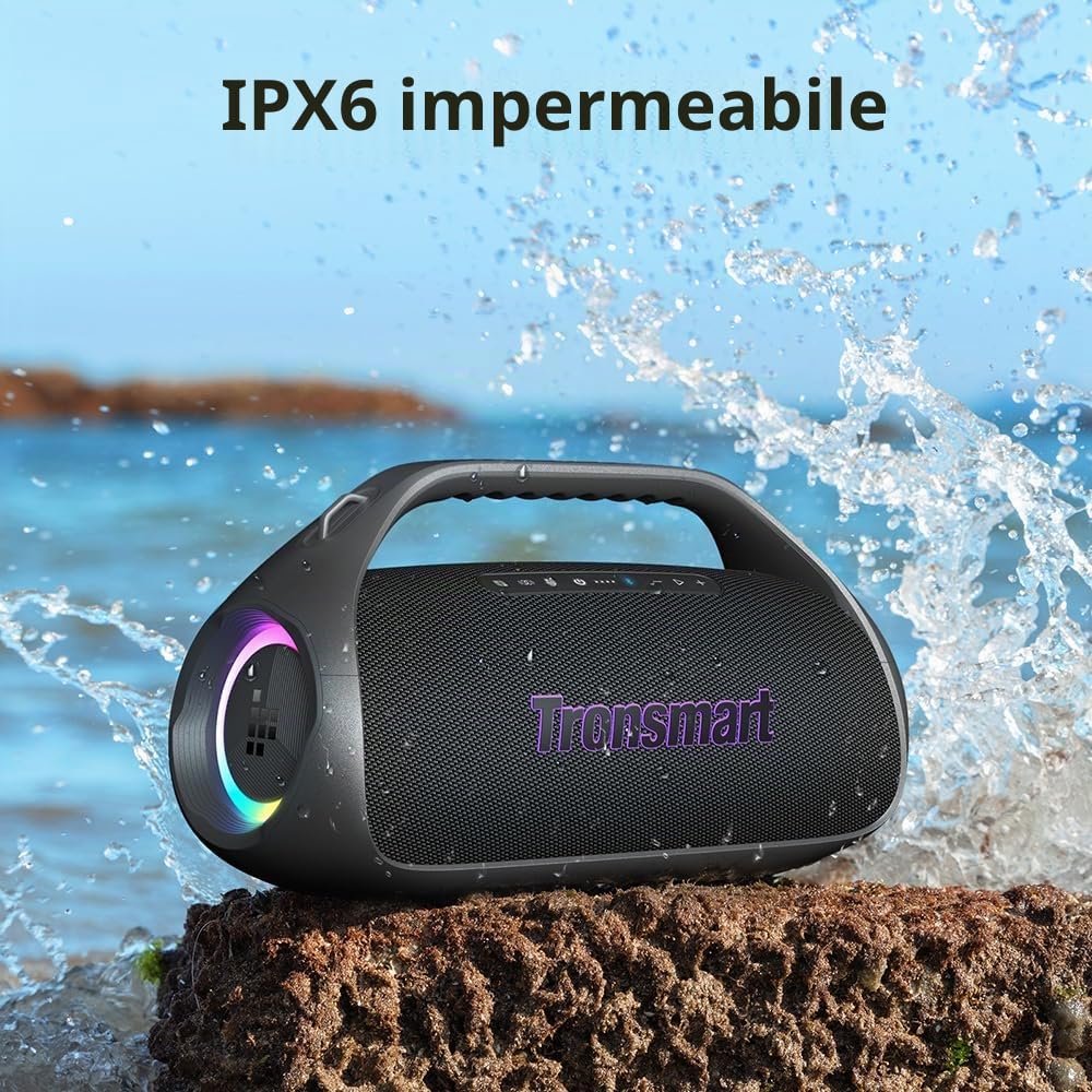Tronsmart Bang 2 Altoparlante Bluetooth potente 90W, batteria 26H, grande altoparlante autoamplificato HiFi portatile, IPX6, EQ, altoparlante con corno e luci RGB, per campeggio, spiaggia o campagna