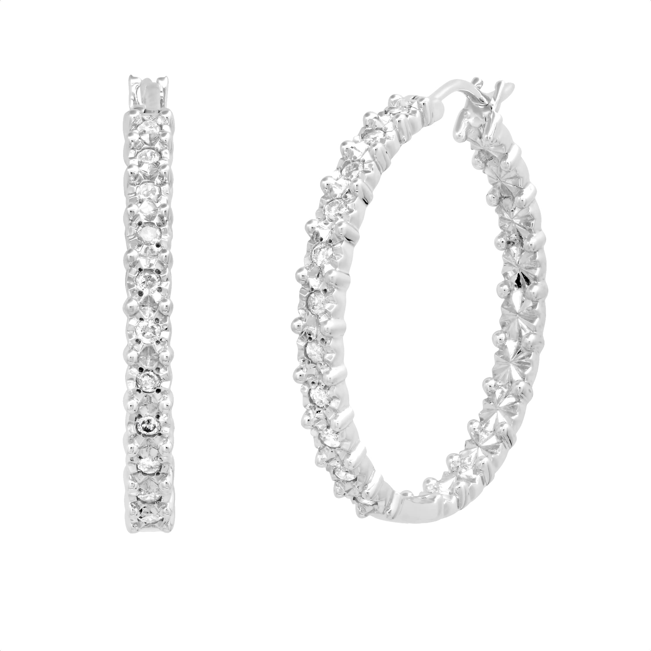 Dazzlingrock Collection Round White Natural Diamond & Metal Diamond Illusion Set Inside Out Hoop Earrings for Her