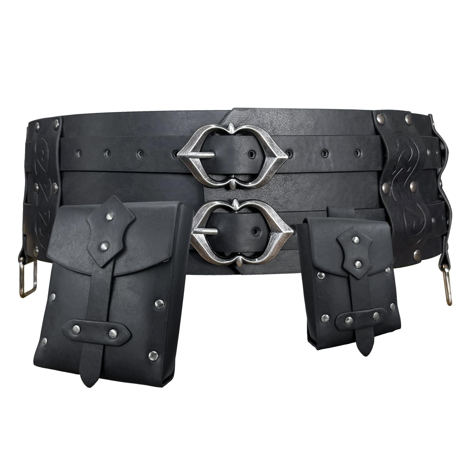 EpicCos 3PCs Medieval Fanny Pack Accessory Set, Renaissance Fanny Pack, Vintage Viking Wide Belt for LARP Events