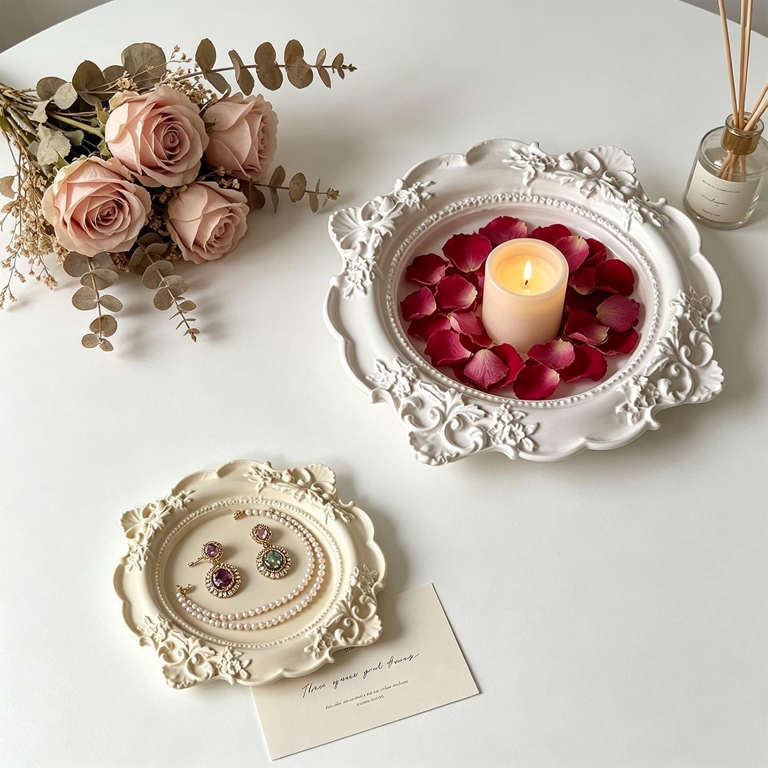 2PCS Resin Tray Mold with Floral Edge,Retro Lace Resin Tray Plate Mould