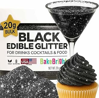 Bulk 20g Black Edible Glitter for Drinks | Premium Edible Glitter for Cakes, Cocktails, Black Cake Decorating Decorations Food Grade, Vegan, Kosher, Halal, Gluten Free - Made in USA