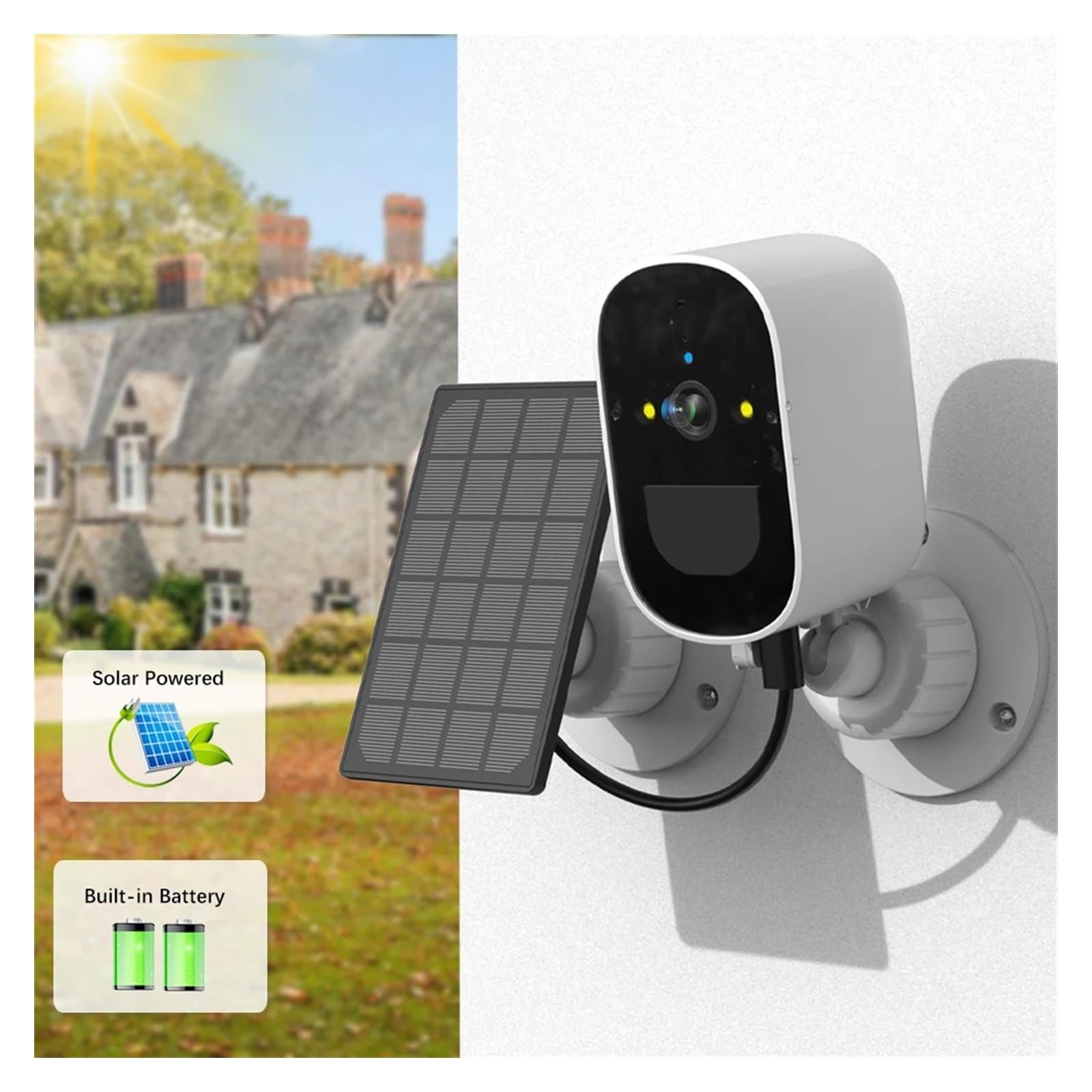 Camera Surveillance, Caméra extérieure Solaire Batterie intégrée caméra IP sans Fil PIR détection Humaine 1080P caméra de Surveillance vidéo de sécurité,Sécurité, Antivol(Cam x 32G)