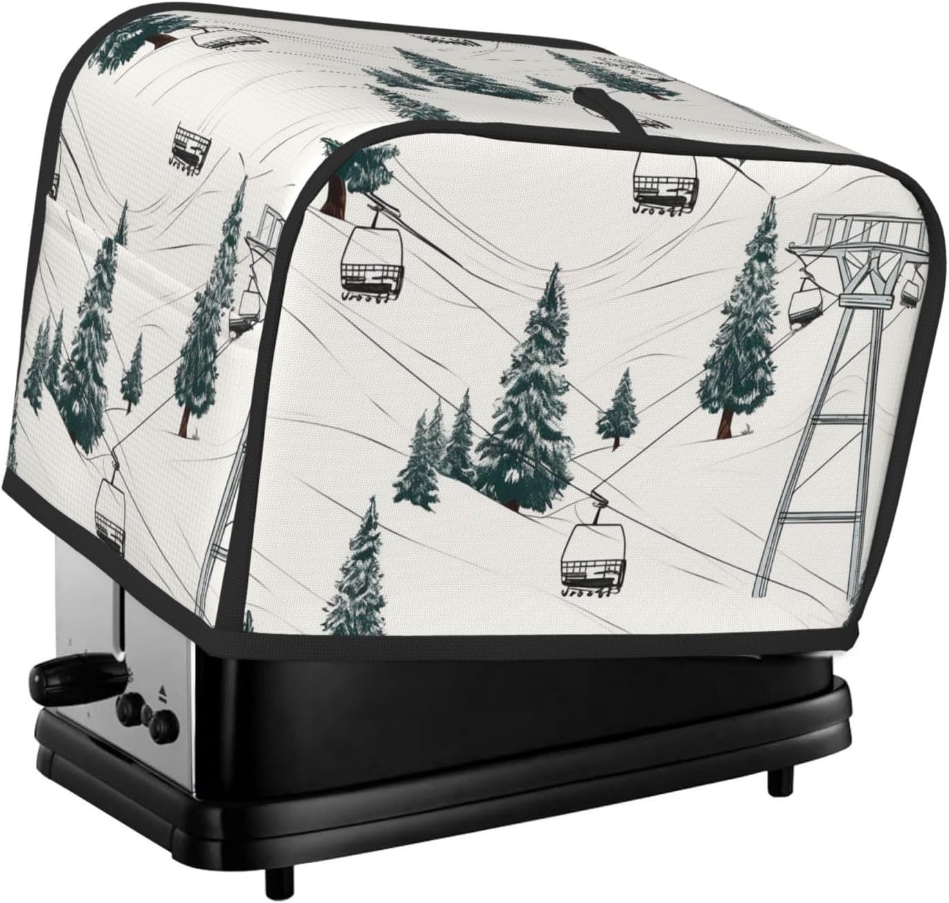 2 Slice Toaster Cover with Pockets & Top Handle Small Bread Maker Covers Ski Lift With Fir Tree Kitchen Small Appliance Cover Washable Universal Oven Covers