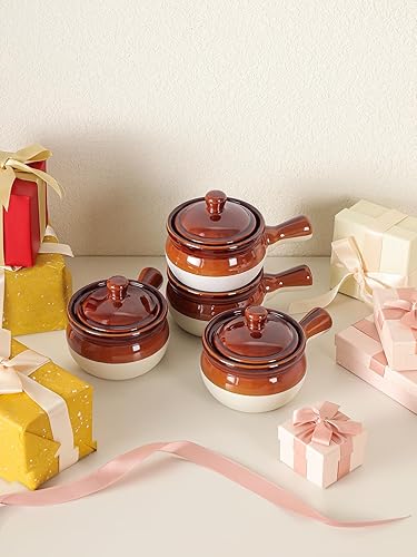 Miniatura 6 de Livver - Juego de 4 cuencos de cerámica, con capacidad para 18oz con asas y tapas, para sopa, guiso, chile