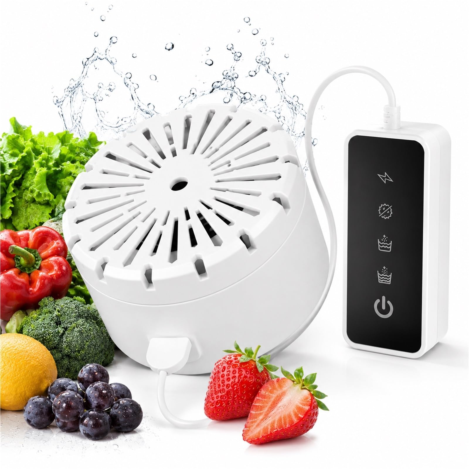 2-in-1 Fruit and Vegetable Washing Machine Portable OH-ion Ultrasonic Veggie Cleaner Purifier for Fruit Veg Meat Grain IPX7 Waterproof Kitchen Gadget Device