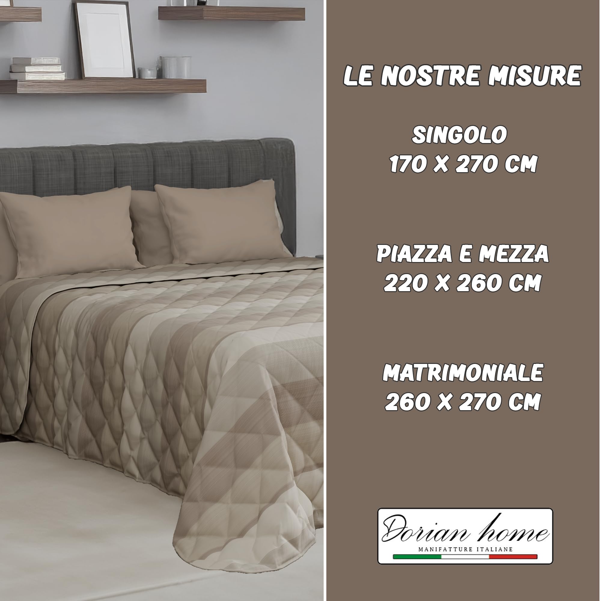 Dorian Home - Trapuntino Leggero Matrimoniale 260x270 100% Puro Cotone Morbido Certificato Traspirante, Copriletto Estivo e Autunnale Trapuntato Ideale 4 Stagioni, Trapunta Primaverile Mezza Stagione