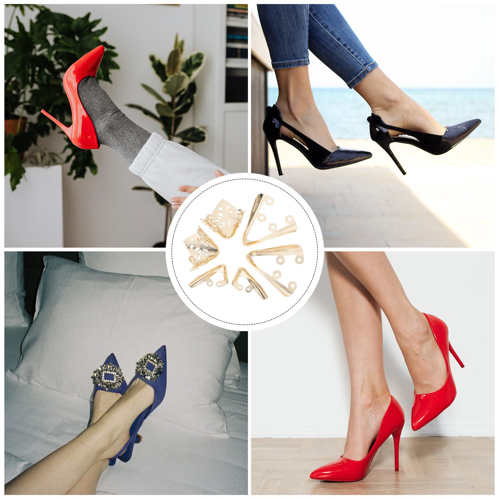 SUPVOX Protectores de Punta de Tacón Metálicos para Tacones Altos, Cubre Puntas Dorados Tamaño 7, 11 y 25, 3 Pares Resistentes para Proteger Dedos y Calzado Elegante