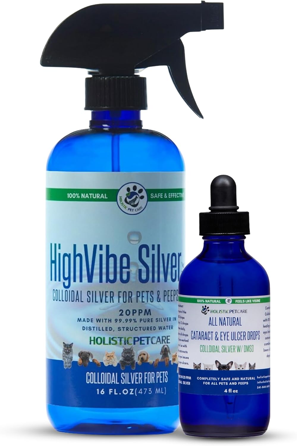 Holistic Pet Care Bundle: 4 oz Eye Ulcer Drops & 16 oz Colloidal Silver Spray for Dogs, Cats & Pets - Natural Eye & Skin Health Solution