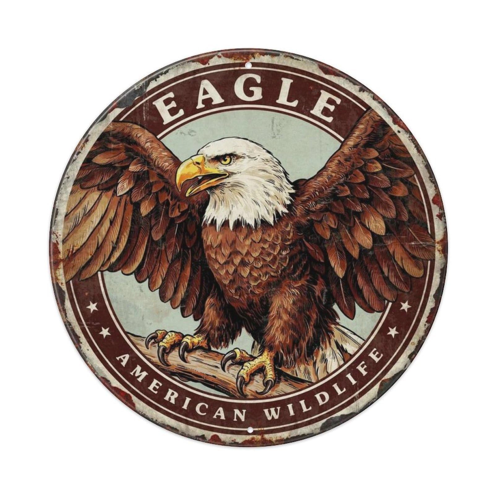 Round American Patriotic Art Sign Metal Tin Sign Plaque