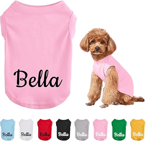 DegGod Camisetas personalizadas para perros con nombre para mascotas, transpirable, estampado personalizado o nombre bordado, ropa de verano sin