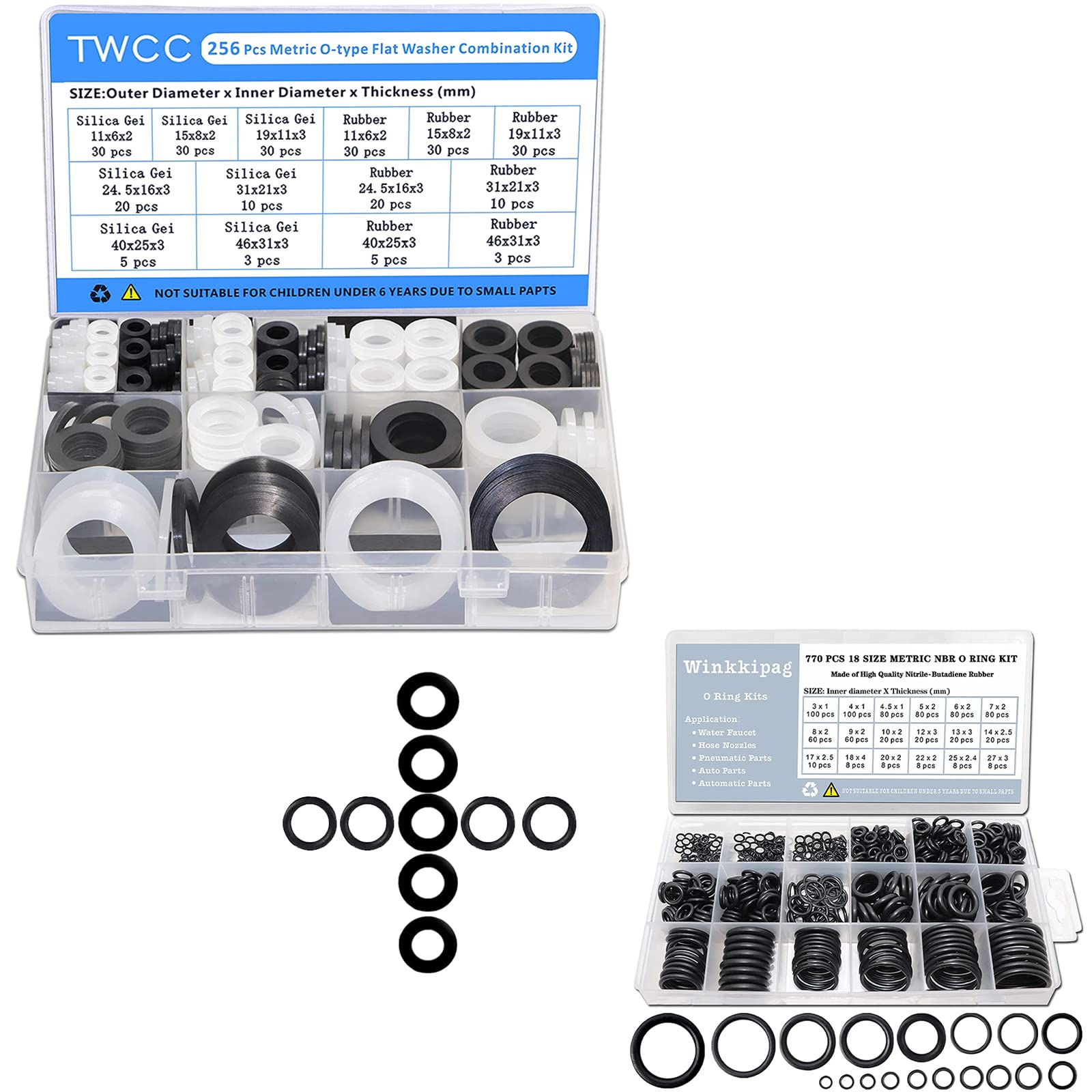 TWCC 1026PCS 18 Size O Ring Kit+14 Size Rubber Washers Assortment Kit for Plumbing Faucet Water Pipe Garden Hose Washers Shower Heads Gasket Repair and Air or Gas Connections