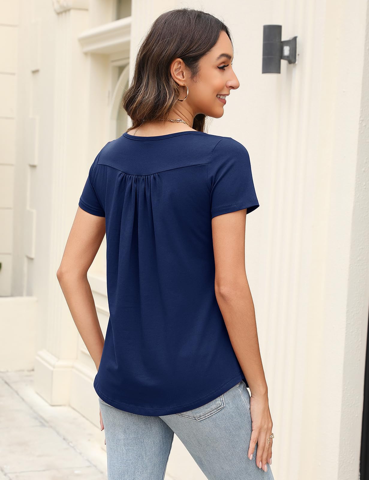 Tuopuda Magliette Donna Estive T-Shirt Ruffle Design Camicette Scollo a V Pullover Maglie a Maniche Corte/Manica Lunga Bottone Tops Traspirante Allentato Shirt Casual Camicia Manica Pieghettata Bluse