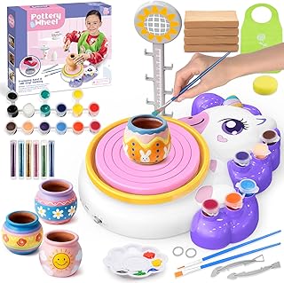 Töpferscheibe für Kinder, Einhorn Spielzeug für Mädchen 6-12 Jahre, Komplettes Töpfer-Malset mit 4 lufttrockenem Ton, DIY Töpfer Set für Anfänger, Einhorn Geburtstag Geschenke für Mädchen 6 7 8 Jahre