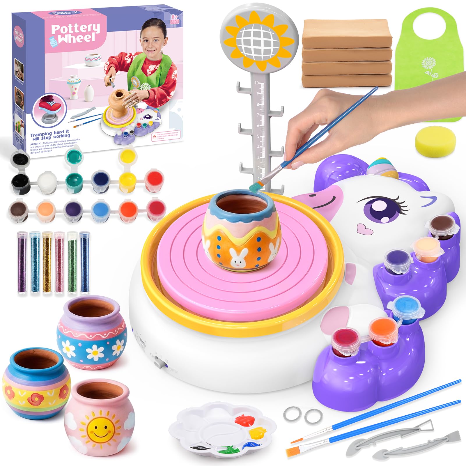 Unicorn Gifts for Girls: Pottery Wheel for Kids, Unicorn Toys for 6-12 Year Old Girls, Pottery Painting Craft Kit with Clay, Birthday Christmas Gift for 6 7 8 9 10 11 12+ Year Old Kids