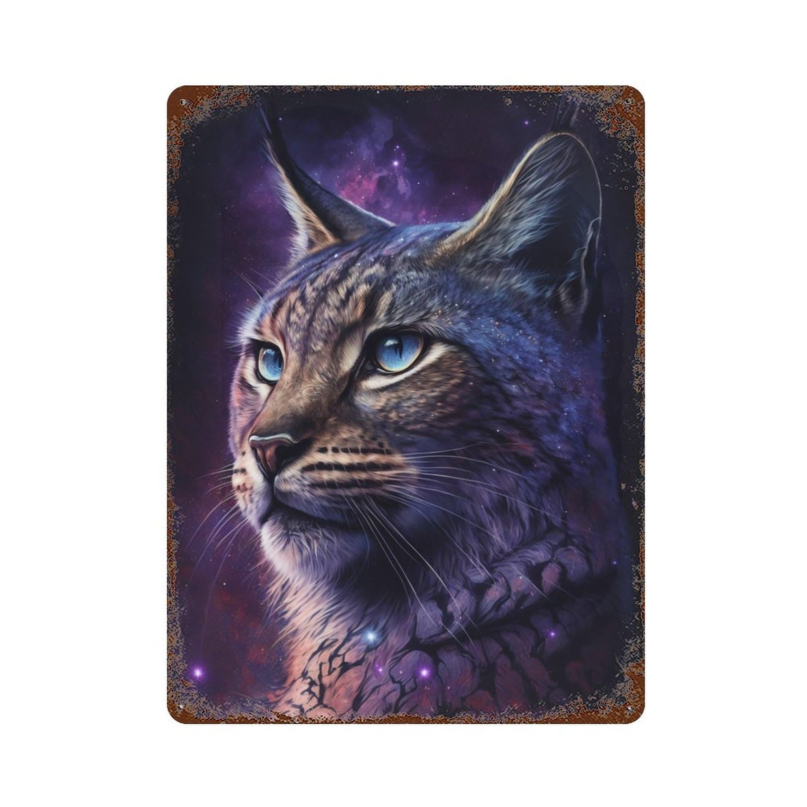 Cosmic Cat Portrait-6 Weathered Tin Sign 15.7"x11.8", Farmhouse Wall Decor for Garage, Pub Or Kitchen