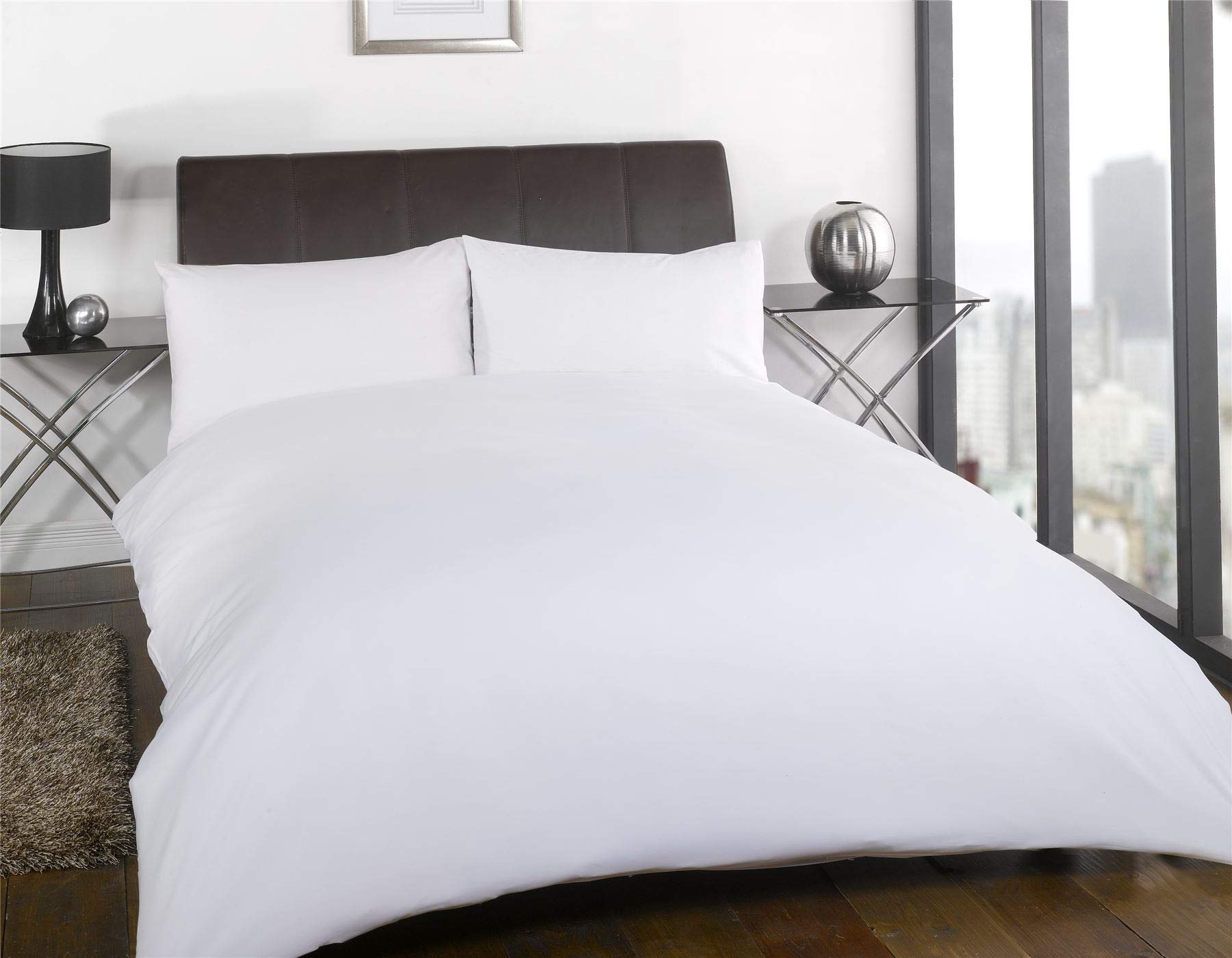 Olivia Rocco Flannelette Duvet Cover Set Plain Brushed Cotton Quilt Cover, Single White
