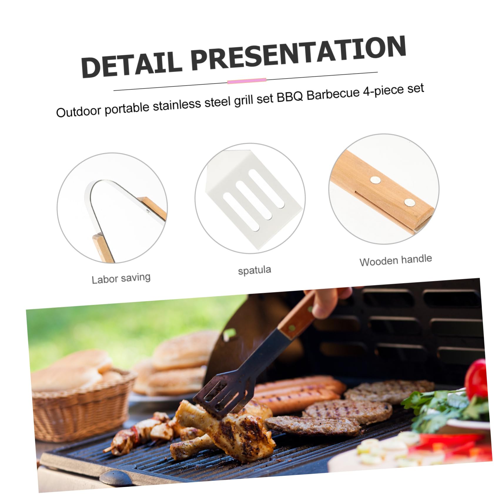 Toyvian Ensemble Ustensiles Cuisine de Camping en Acier Inoxydable 4 Pièces Poignée Antidérapante, Pratique et Portable pour Barbecue Extérieur et Camping