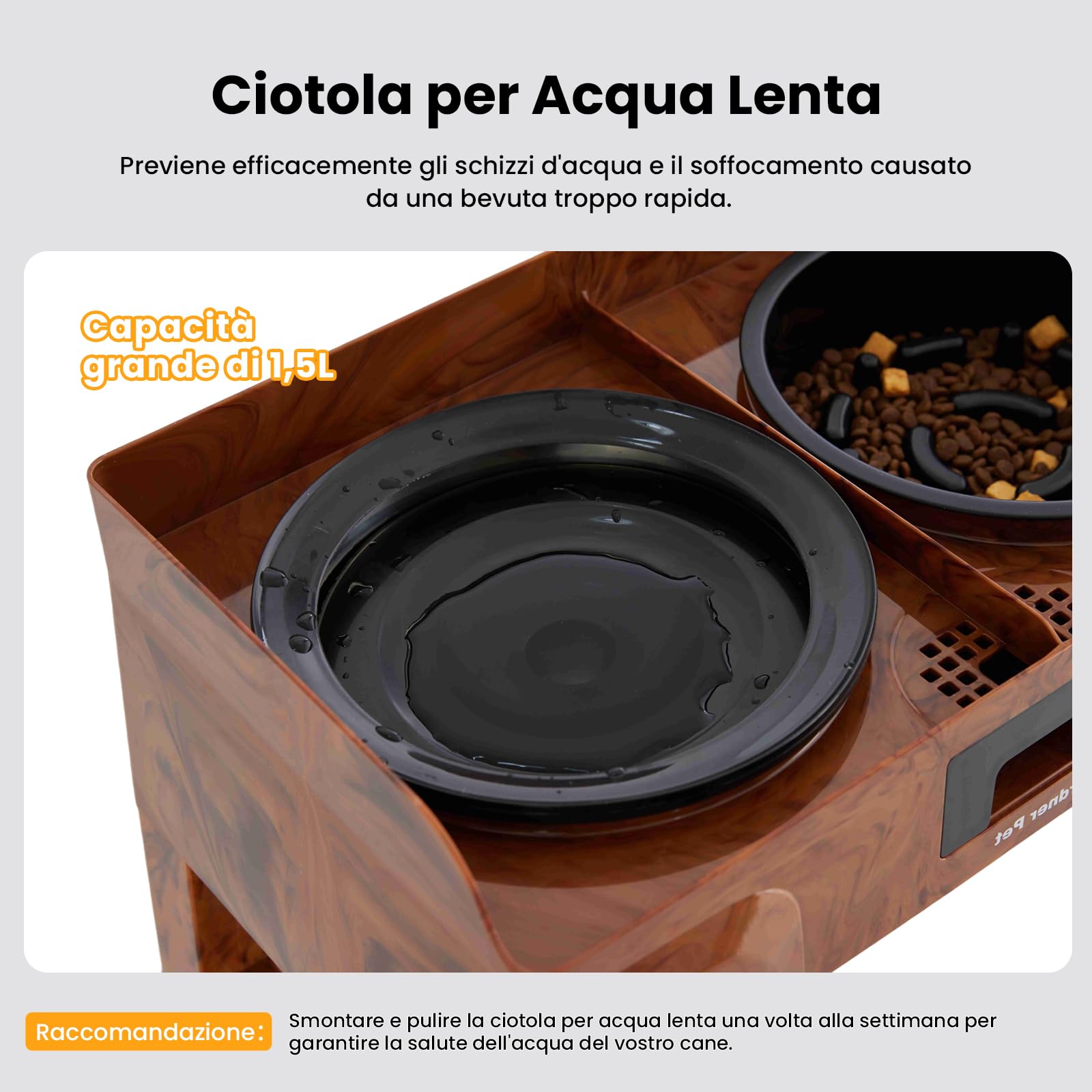 Gardner Pet Set di 2 Ciotole Rialzate per Cani, Regolabili in 5 Altezze, con Ciotola Anti-Ingozzamento e Ciotola Acqua Inox, Supporto Antiscivolo e Antischizzo, per Tutte le Taglie, Colore Legno