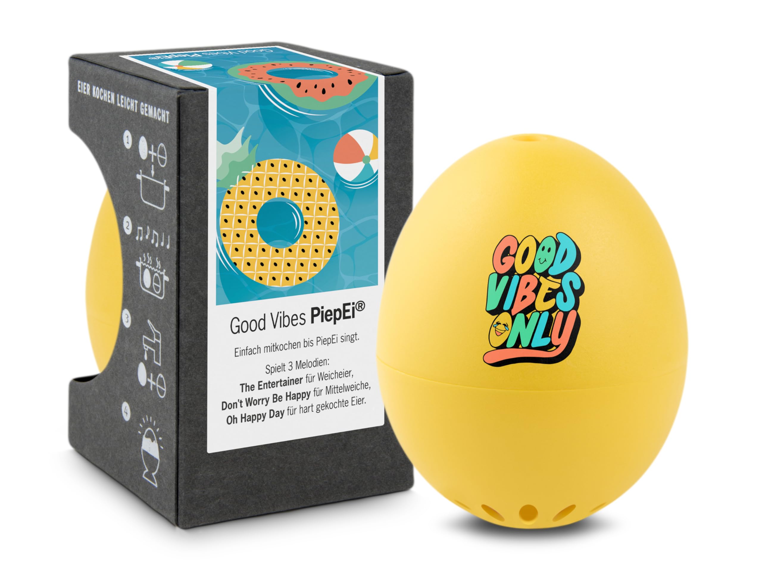 Brainstream Yellow Good Vibes Piepei - Singing Egg Timer For Cooking With - Egg Cooker For 3 Hardness Levels - Good Mood Gift - Funny Cooking Egg - Music Egg Timer