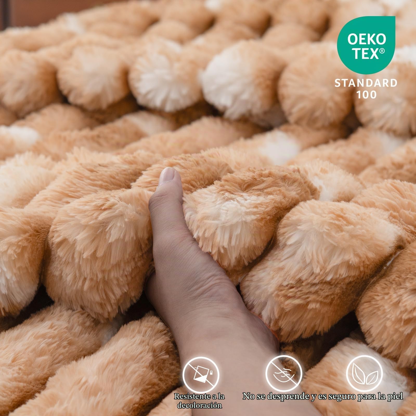 Vamcheer Manta para Sofá 230 × 230 cm, Súper Suave, Doble Cara | Efecto Pelo de Conejo, Esponjosa, Lavable y Fácil de Cuidar, para Sofá, Cama y Dormitorio,Marrón