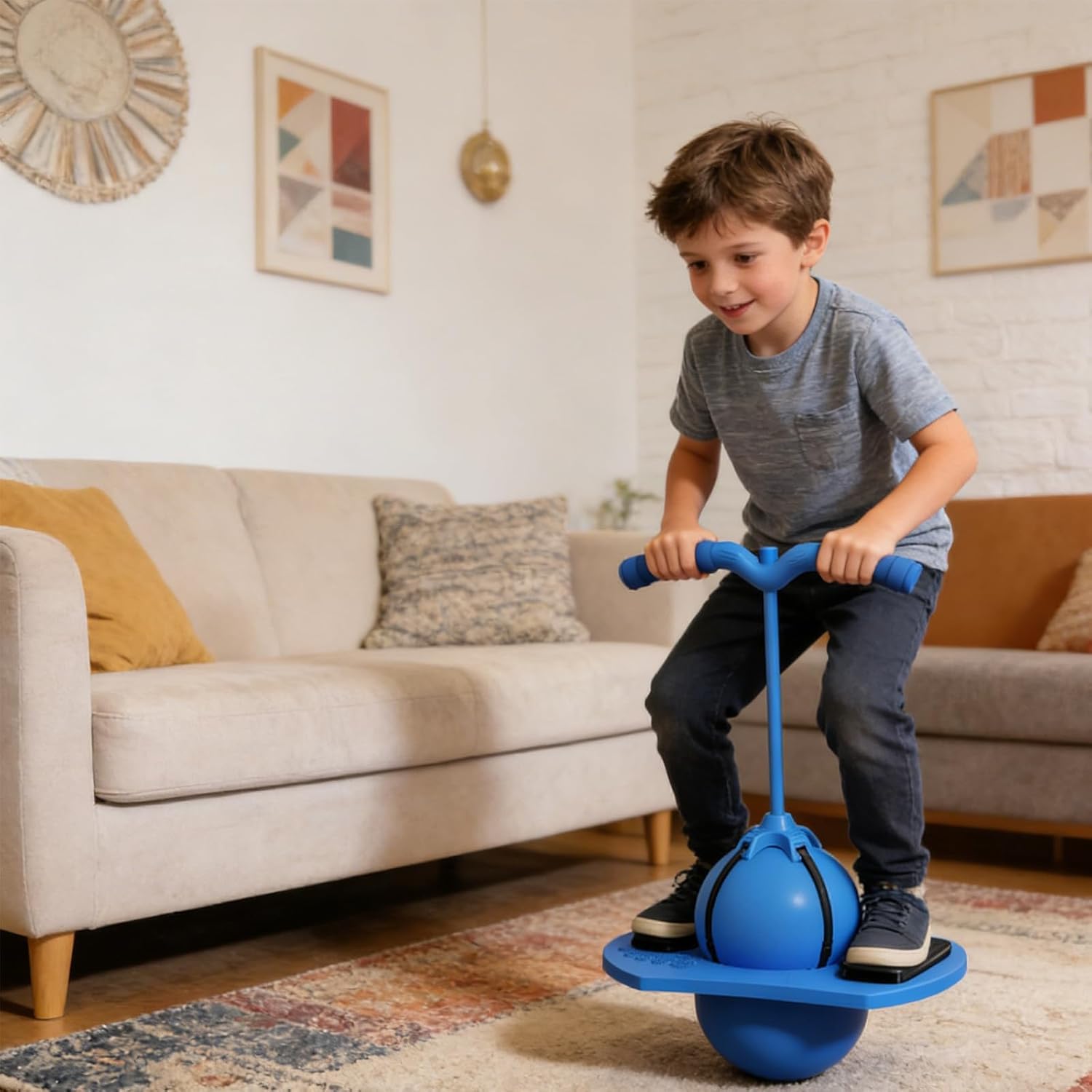2026 Neu Pogo Sprungball für Kinder und Erwachsene, Balance Hüpfball mit Griff und Luftpumpe, Sprungball Kinder Outdoor Hüpfspielzeug,Pogo Ball zum Trainieren des Gleichgewichts (Blau) - 4