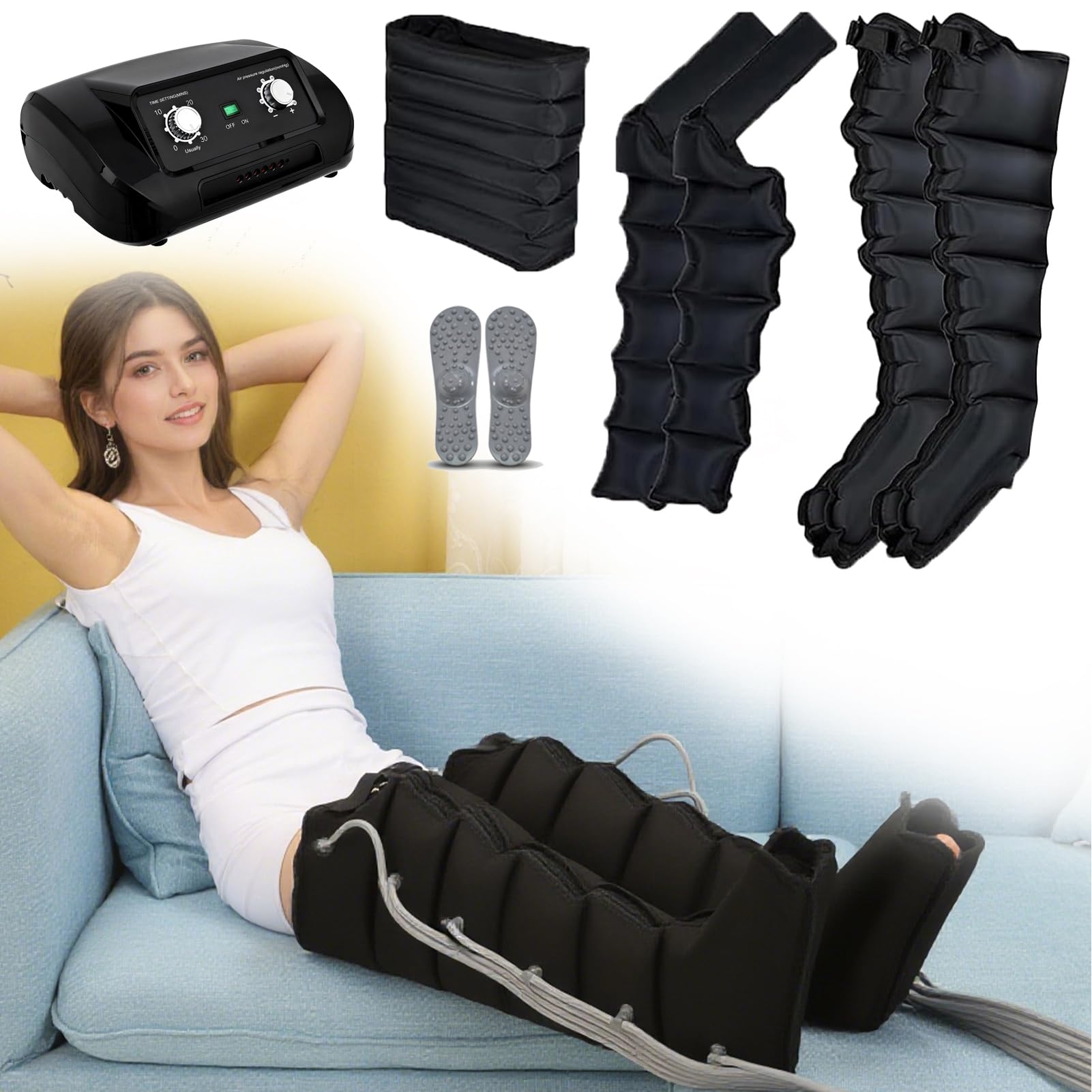 Presoterapia para Casa Abdomen Y Piernas, Masajeador Botas Maquina Presoterapia Profesional para Casa, Botas Presoterapia Piernas y Abdomen, 6 Cavidades