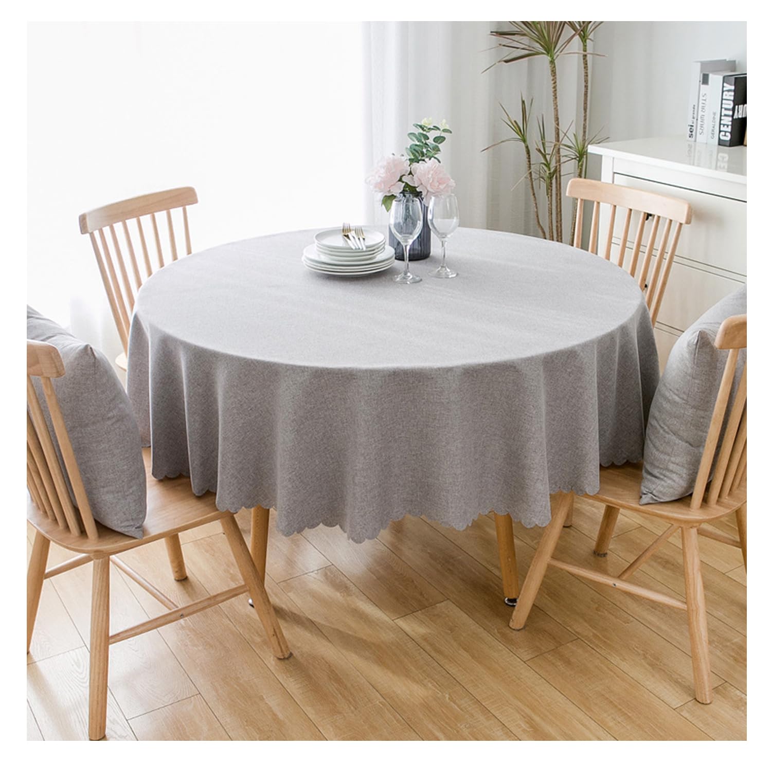 Poliestere Cotone Lino Tovaglia Rotonda Hotel Ristoranti facile da pulire Copritavolo Grigio Diametro 180cm