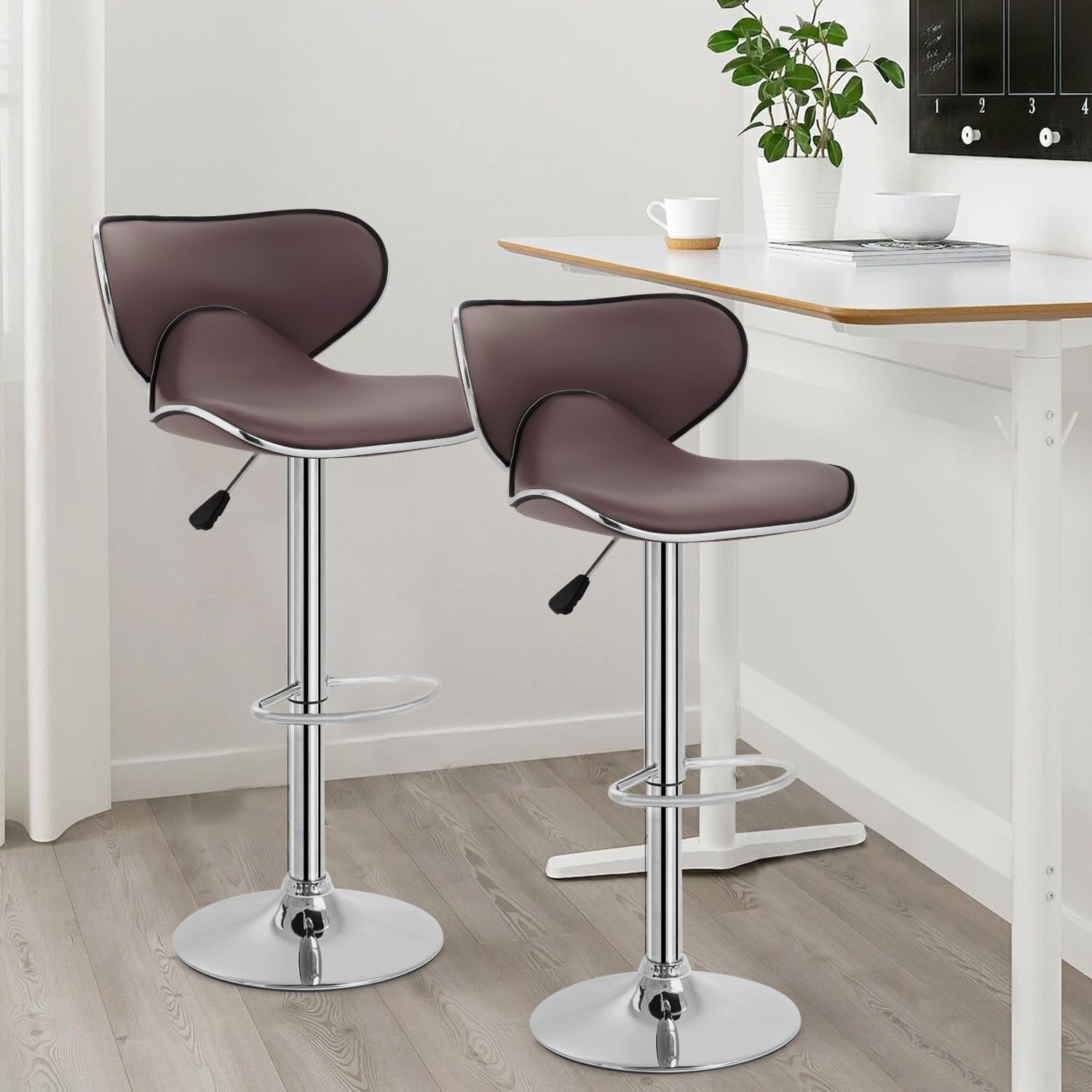 bestoffice bar stools set of 2, counter height adjustable bar stools with back bar stool pu leather swivel bar stool kitchen counter bar stools dining chairs brown