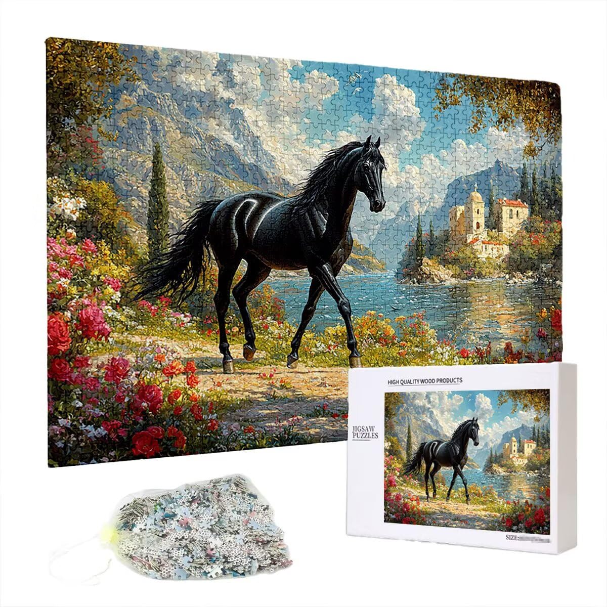 Puzzle 4000 Piezas Caballo, Puzzle Flor con Caja Regalo Adultos, DIY 4000 Piezas Rompecabezas de Madera para Adultos, Rompecabezas Desafiante para Decoración del Hogar y Paredes, Regalo Mujer, H-7