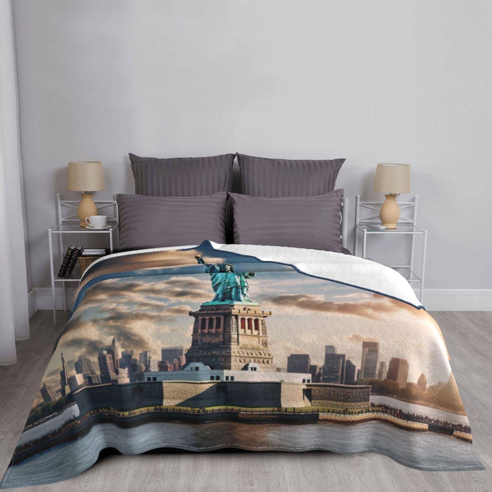 Coperta decorativa morbida e calda in flanella per bambini, cane, gatto, 127 x 152 cm, con stampa della statua della libertà a New York