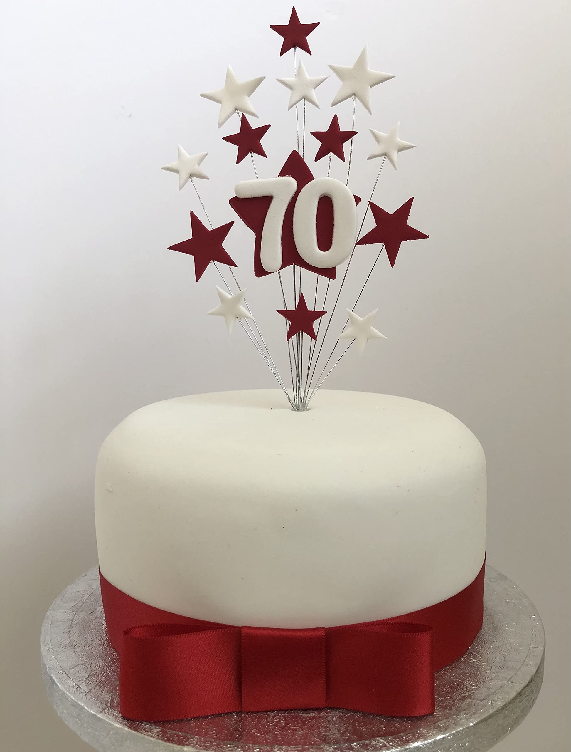 Buy 70th Birthday Cake Topper Red White Stars Plus 1 Metre Cake Ribbon