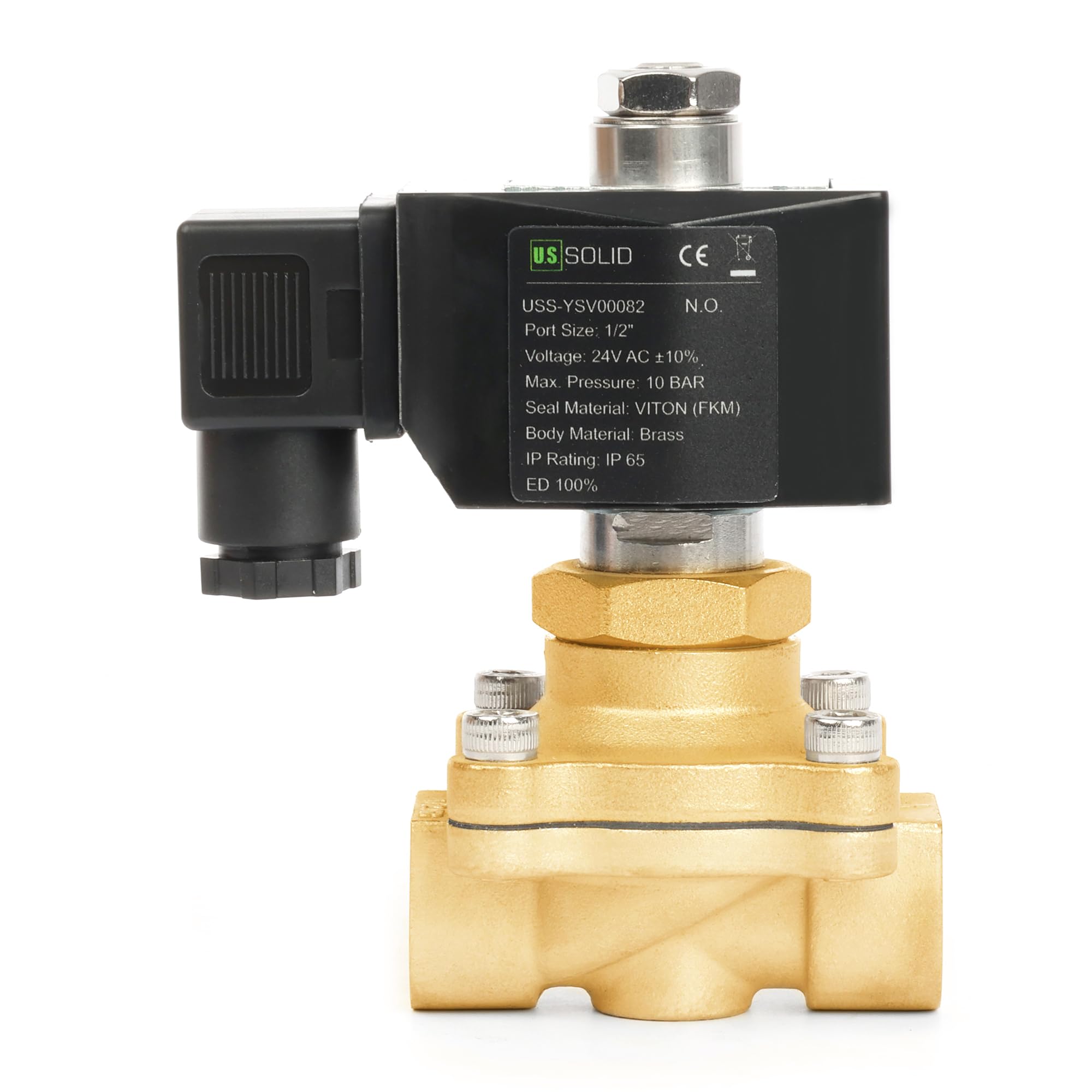 U.S. Solid Elettrovalvola in ottone G 1/2" 24V AC – 10 bar, normalmente aperta, per acqua, aria, diesel, cherosene, benzina