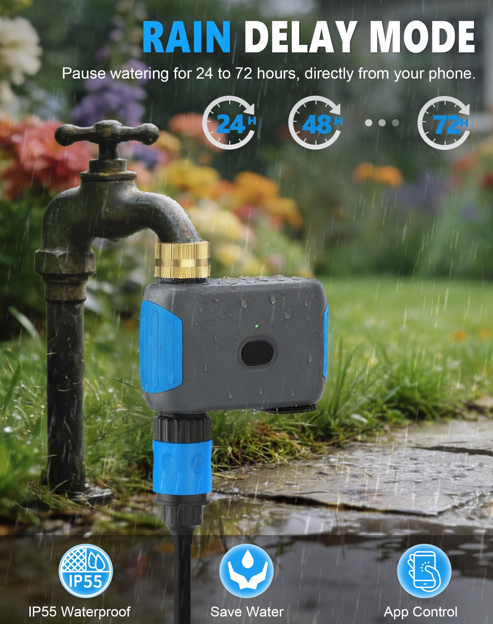WiFi Sprinkler Timer, Smart Bluetooth Hose Timers, Water Timer for Garden Hose with APP, Digital Automatic Irrigation System Compatible with Alexa Google, for Outdoor Garden Lawn, 1 Outlet — view 7