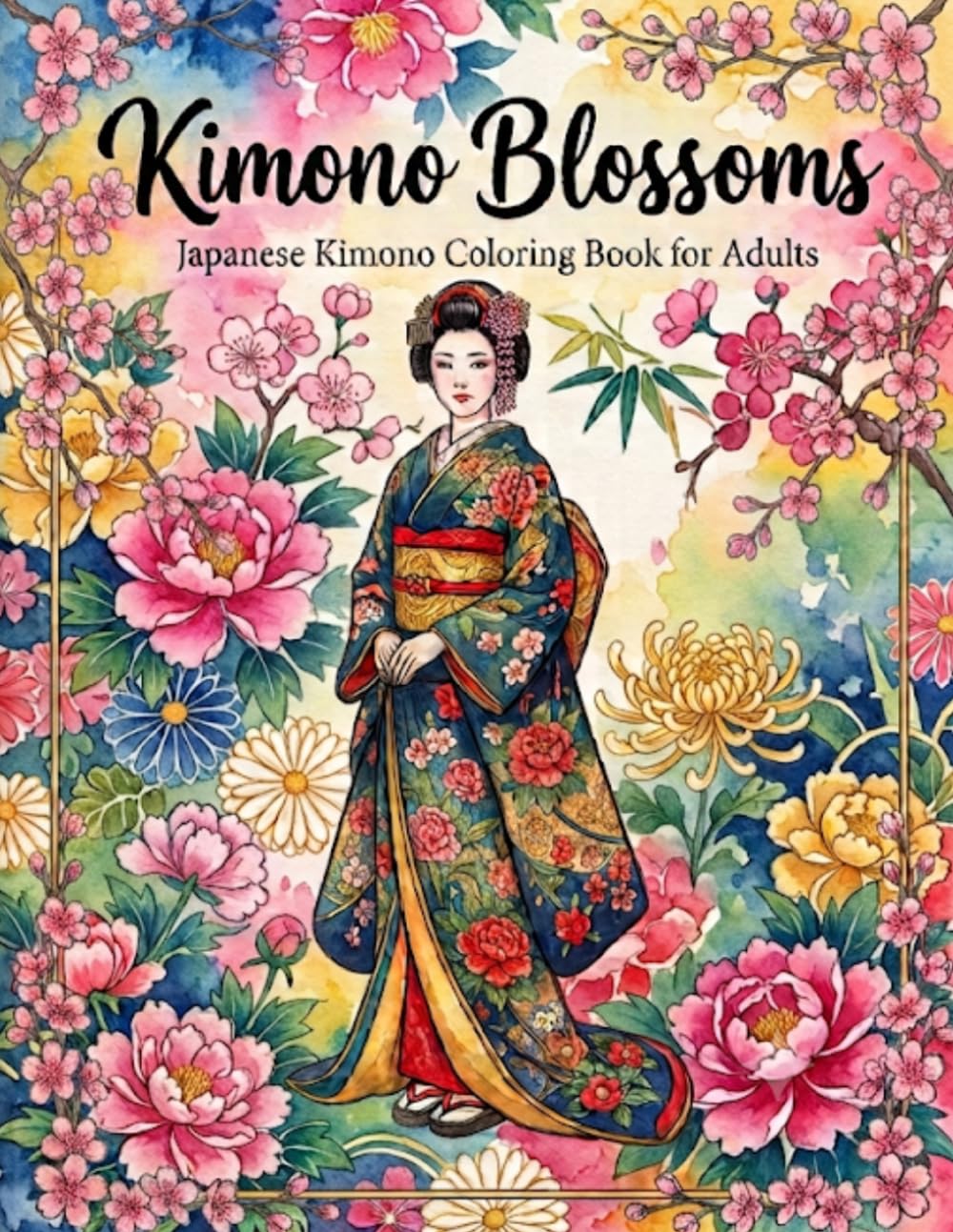 Kimono Blossoms: Japanese Kimono Coloring Book for Adults