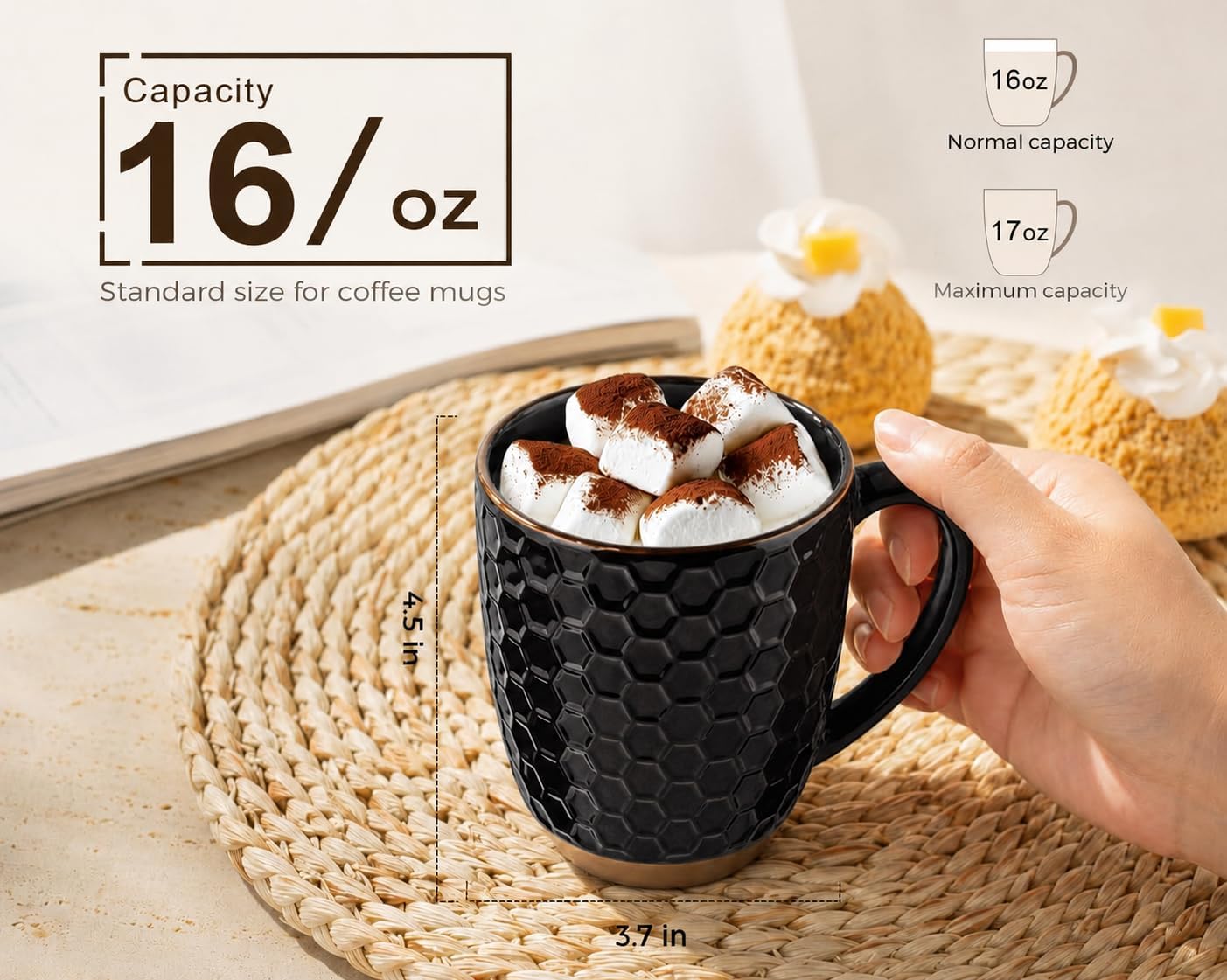 GBhome Large Coffee Mugs Set of 4, 16oz Handmade Embossed Coffee Mugs Set image 2