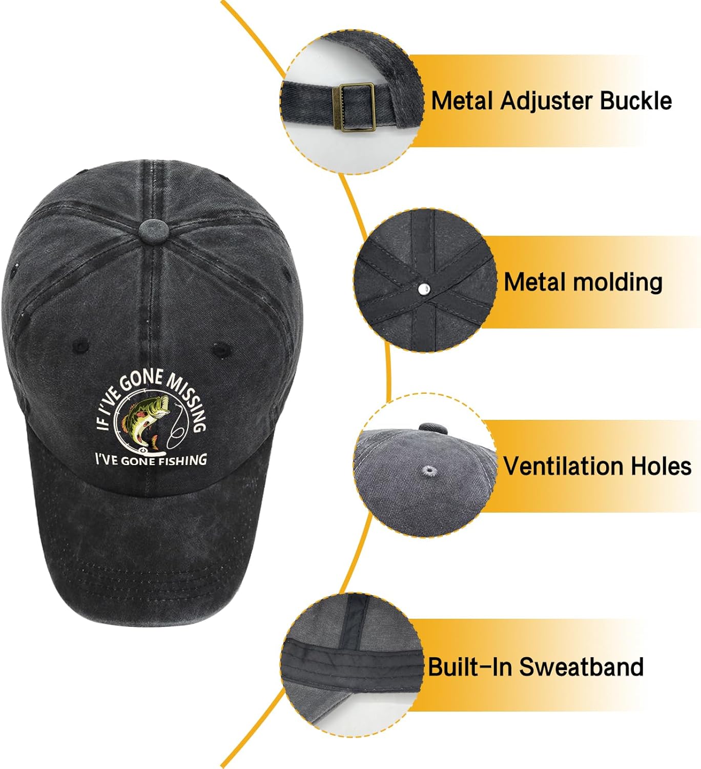 If I've Gone Missing,I've Gone Fishing,Funny Baseball Caps, Personalized Hats, Adjustable Cotton Baseball Caps,Gifts for Fishing Enthusiasts,Visors for Anglers,for Outdoor Athletes Dark Grey - Image 5