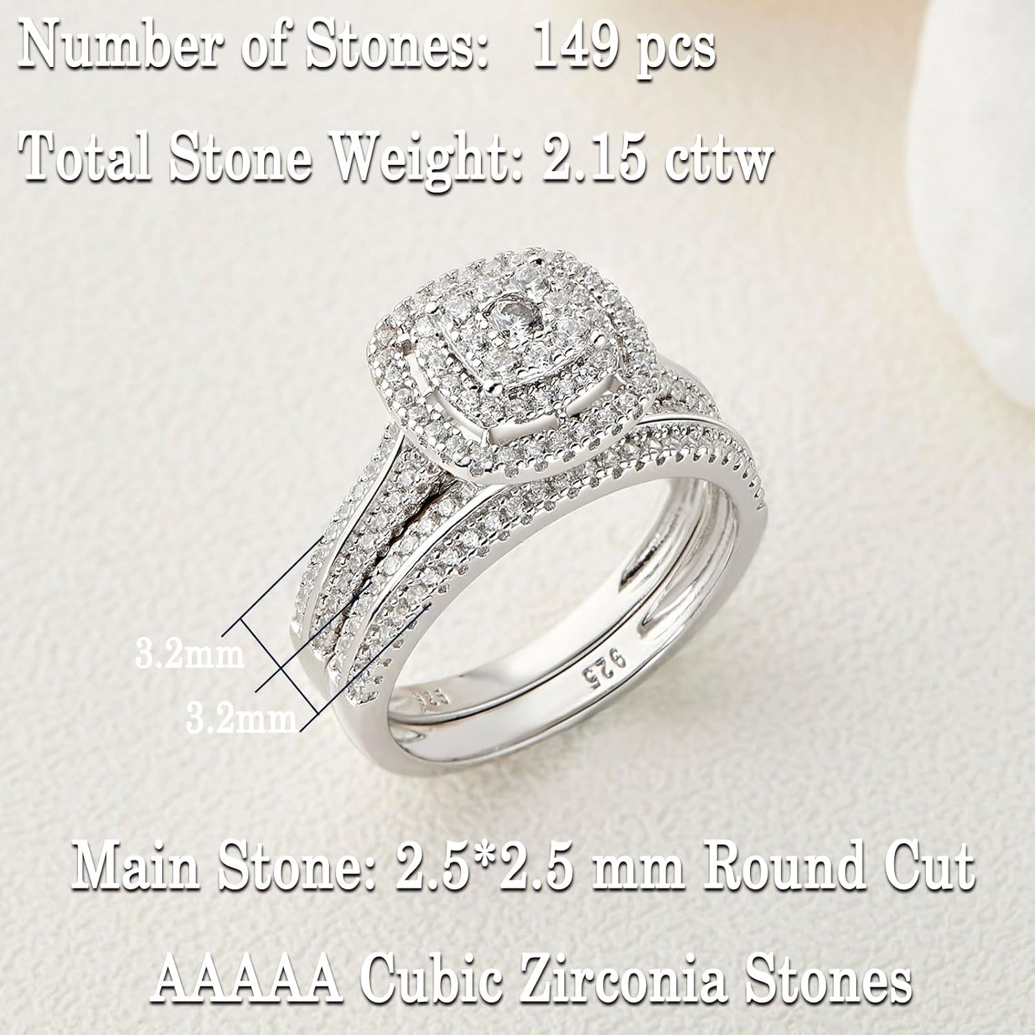 Newshe Jewellery Cubic Zirconia Engagement Rings for Women Wedding Ring Set 925 Sterling Silver Band Round Bridal Sets Anniversary Travel Size 5-12 - Image 4