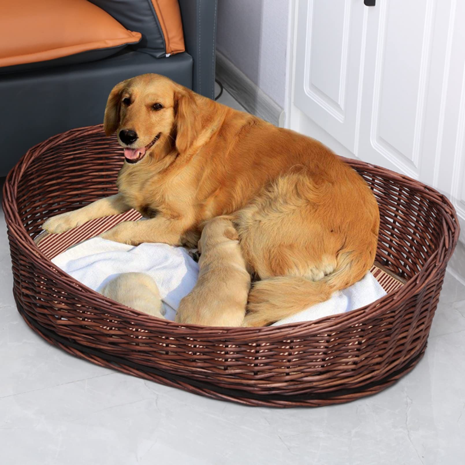 Amazon | 犬用 ペットベッド ラタン 犬かごネスト 柳藤編み キャット