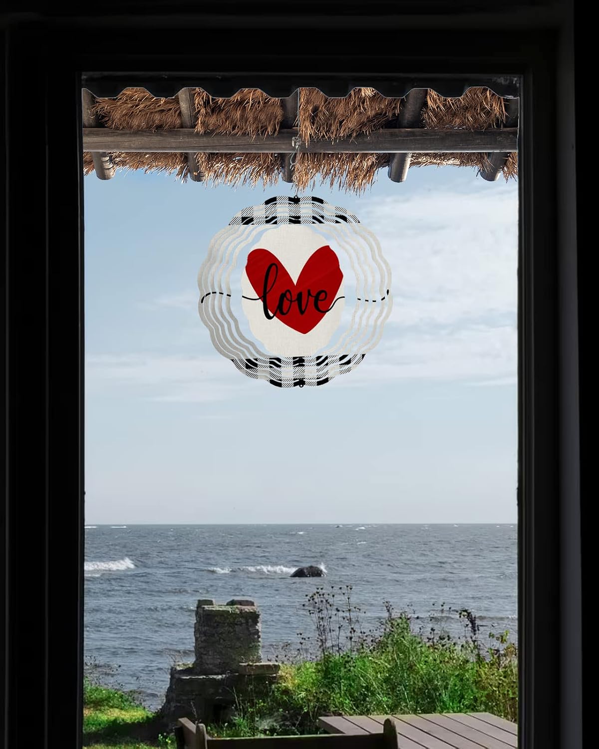 Valentine's Day Red Love Wind Spinners for Yard and Garden, Metal Wind Spinner Hanging for Outdoor Indoor, Heart Buffalo Check Porch Garden Wind Sculptures Spring Summer Ornament Spinner 10inch(Round)