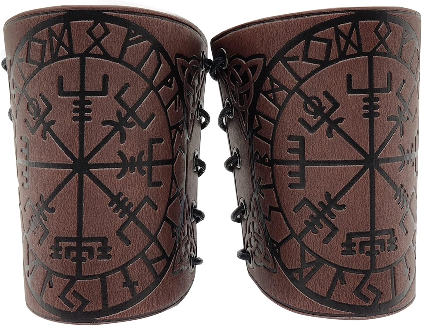 Leather Bracers,Viking Vegvisir Embossed Arm Bracers Leather Armor Cuff Gauntlet Wristband Viking Costume for LARP Archery
