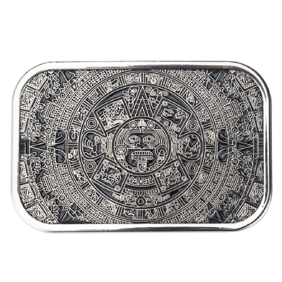 Aztec Calendar Belt Buckle for Men, Aztec Mayan Indian Calendar Belt Buckle, Retro Solar Aztec Calendar Square Belts Buckle, Western Cowboy Belt Buckles, Vintage Punk Rock belt buckle(Silver)