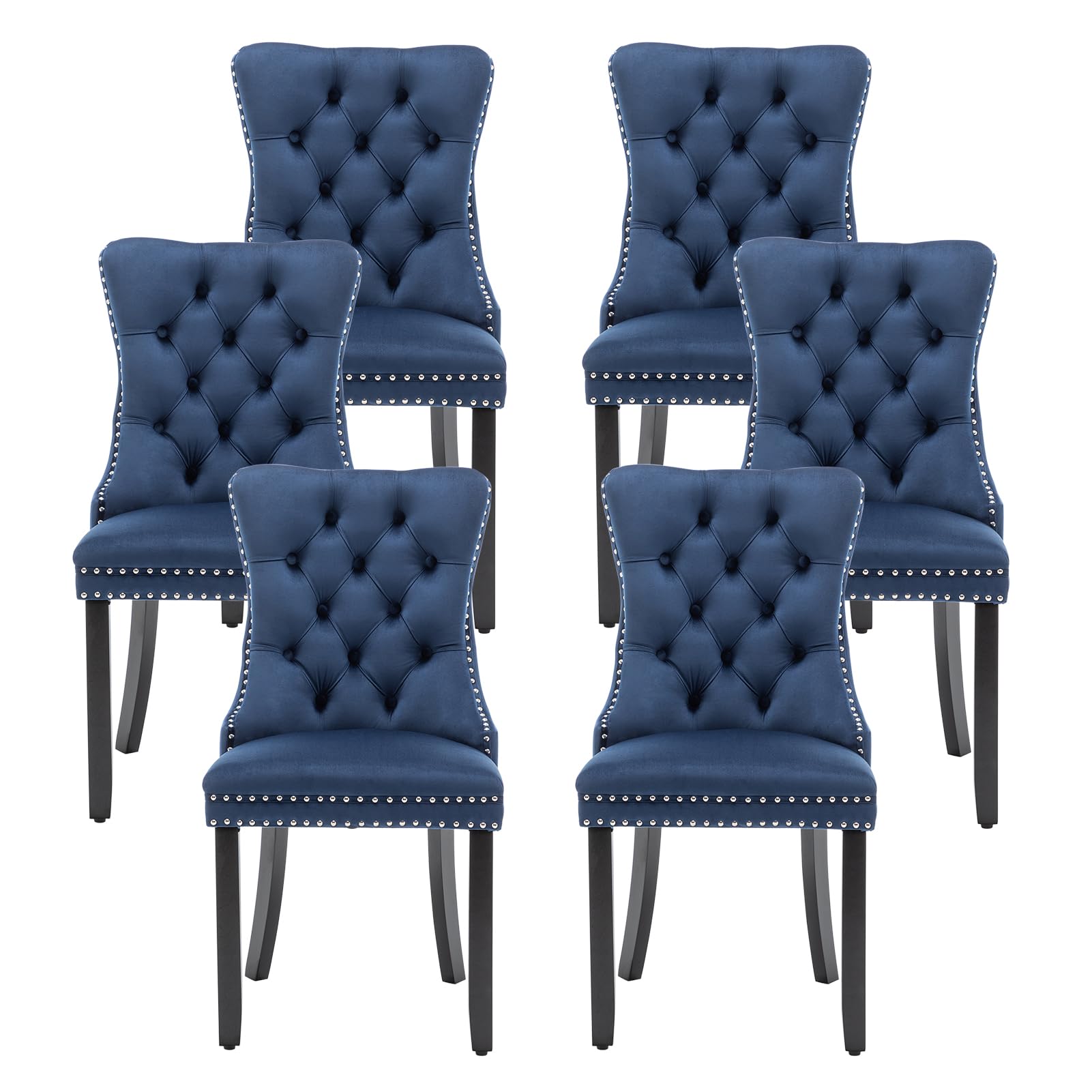 Velvet Dining Chairs, Tufted Kitchen &amp; Dining Room Chairs, Blue, Set of 6